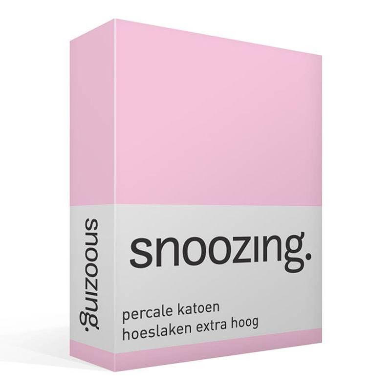 Foto van Snoozing - hoeslaken - percale katoen - extra hoog - 200x200 - roze