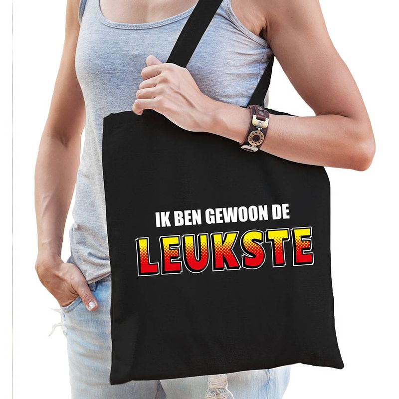 Foto van Ik ben gewoon de leukste tas / shopper zwart katoen dames - feest boodschappentassen