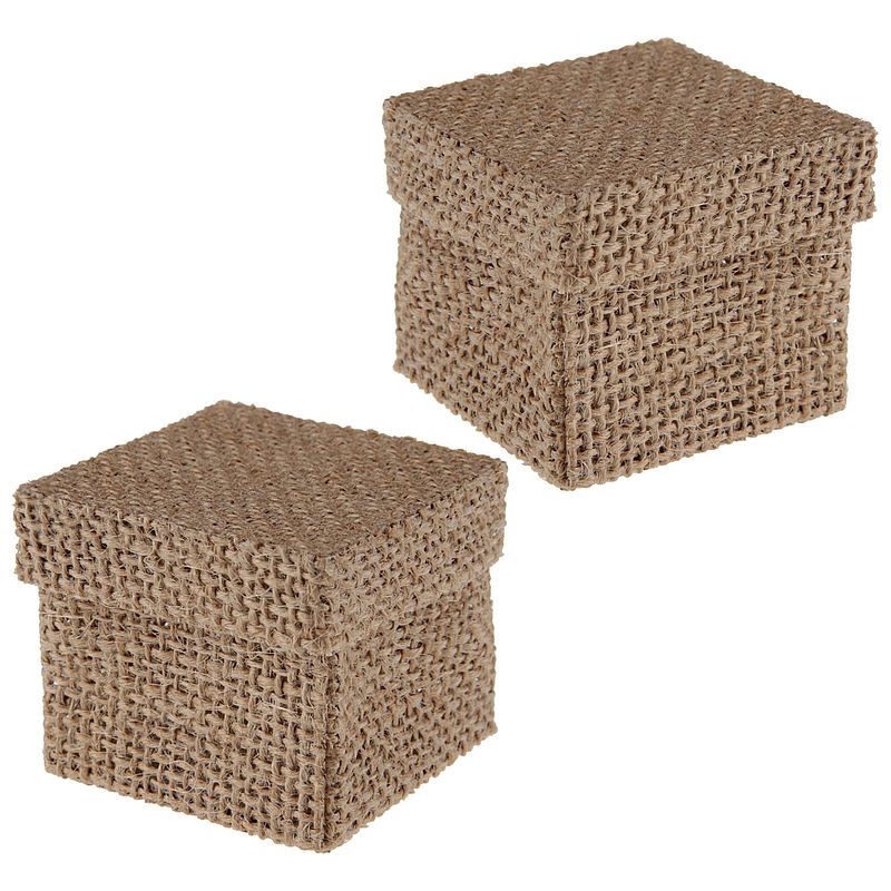 Foto van Santex cadeaudoosje natural - bruiloft bedankje - 8x stuks - jute - 5 x 5 cm - cadeaudoosjes