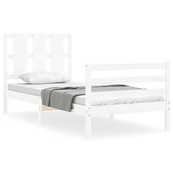 Foto van The living store bedframe massief grenenhout - wit - 205.5 x 105.5 x 100 cm - functioneel hoofd- en voeteneinde