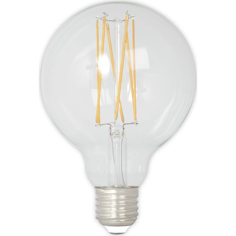 Foto van Calex led full glass longfilament globe lamp 240v 4w 350lm e27 glb95, clear 2300k dimmable, energy label a+