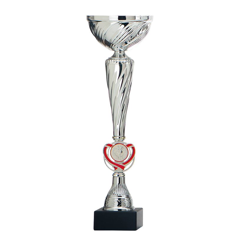 Foto van Luxe trofee/prijs beker met rood accent - zilver - metaal - 32 x 10 cm - fopartikelen