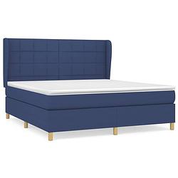 Foto van The living store boxspringbed - - bed - 203 x 183 x 118/128 - blauw stof - larikshout