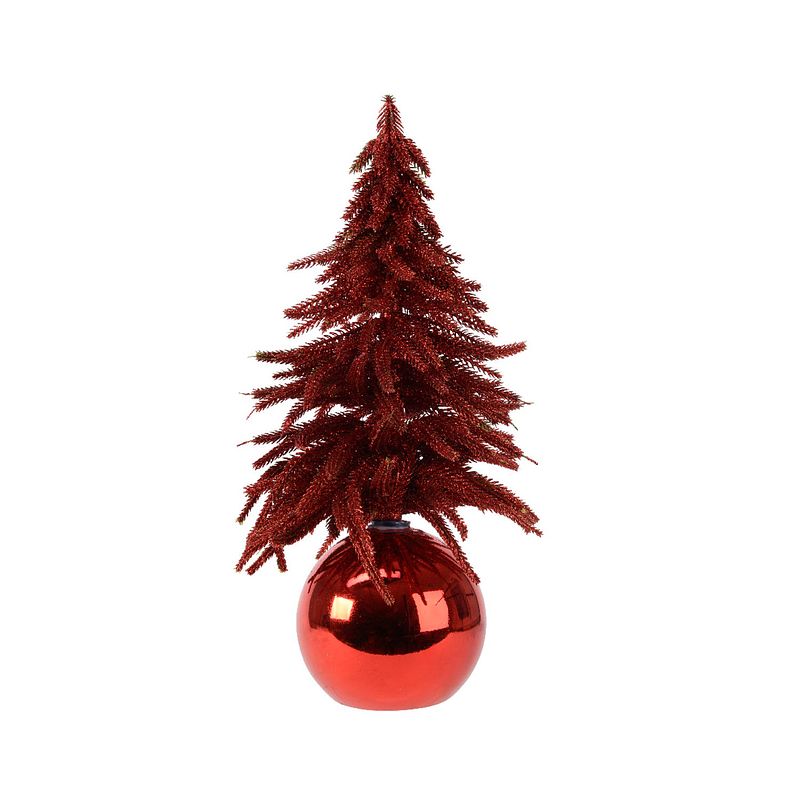 Foto van Everlands - bauble boom snowy l12b12h20 cm rood kerst