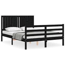 Foto van The living store bed grenenhout zwart - 195.5 x 145.5 x 100 cm - multiplex lattenbodem