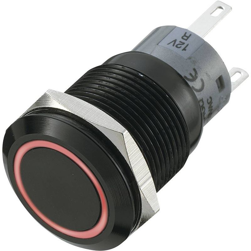 Foto van Tru components las1-agq-11e/r vandalismebestendige druktoets 250 v/ac 5 a 1x uit/(aan) moment rood (ø x l) 22 mm x 37 mm ip67 1 stuk(s)