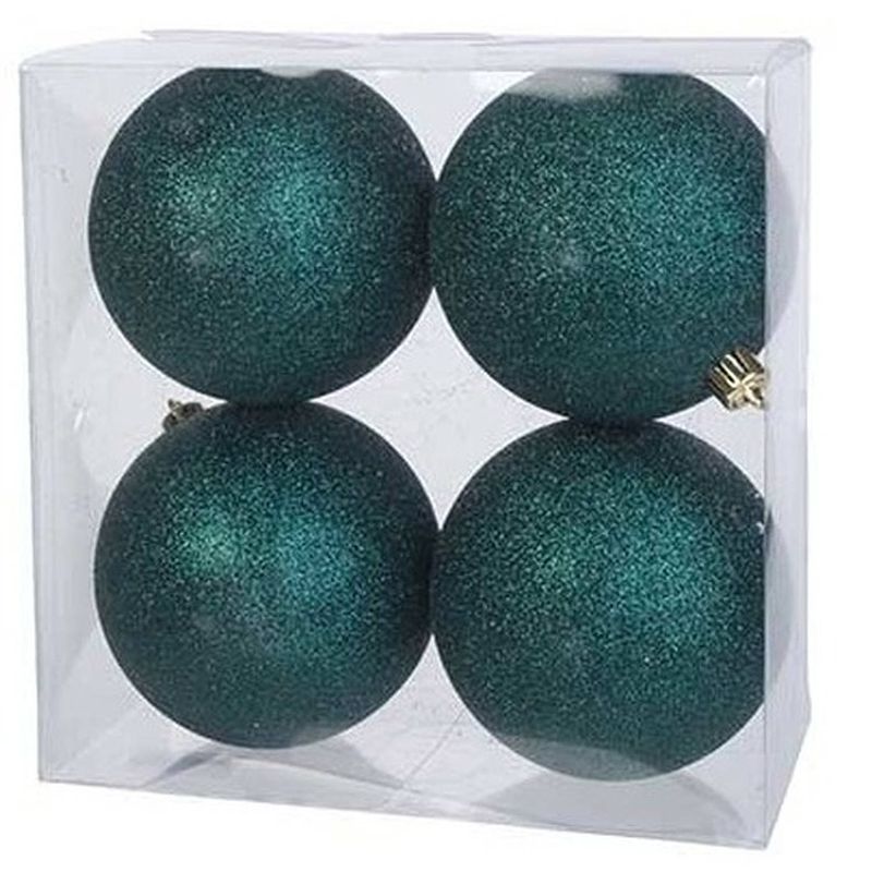 Foto van 4x kunststof kerstballen glitter petrol blauw 10 cm kerstboom versiering/decoratie - kerstbal