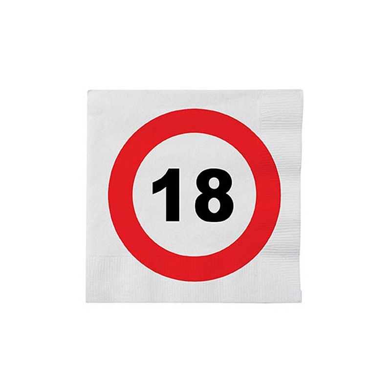 Foto van 32x 18 jaar verkeersbord verjaardag thema servetten 33 x 33 cm - feestservetten