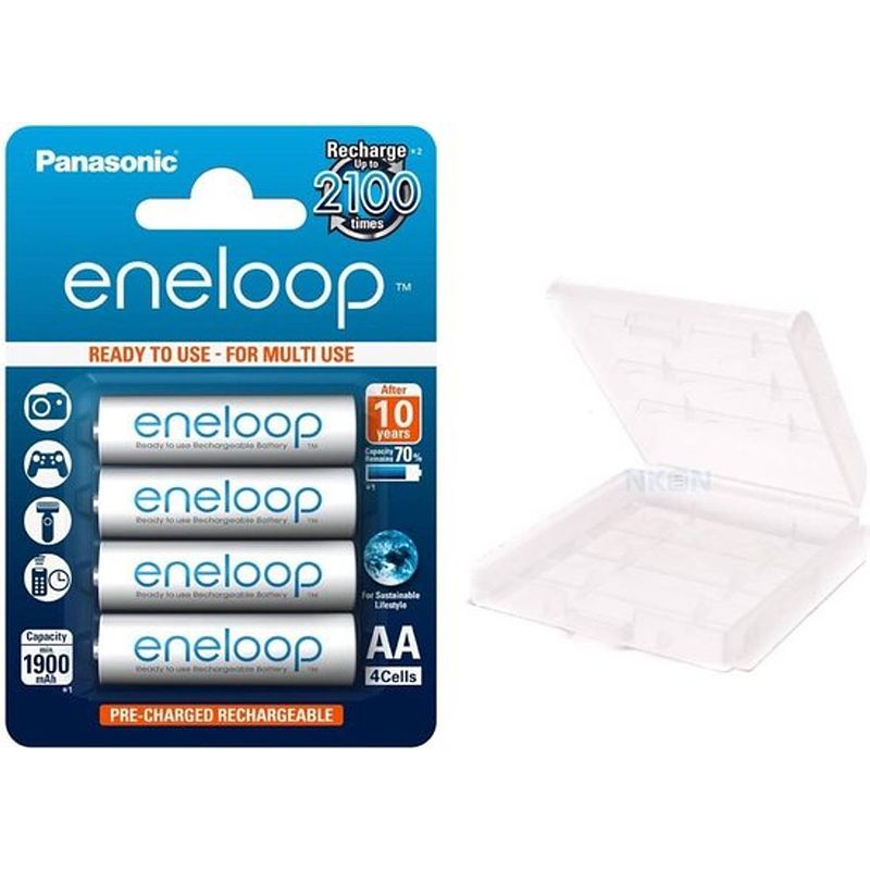 Foto van 1x4 panasonic eneloop aa 1900 mah + 1x batterijendoosje