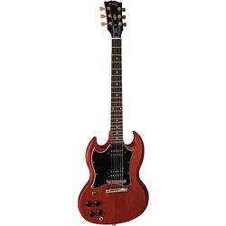 Foto van Gibson modern collection sg tribute lh vintage cherry satin linkshandige elektrische gitaar met soft shell case
