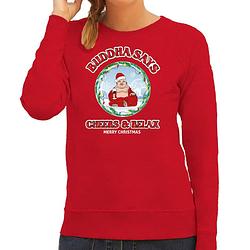 Foto van Bellatio decorations foute kersttrui/sweater voor dames - buddha says cheers & relax - rood - wijn xl - kerst truien