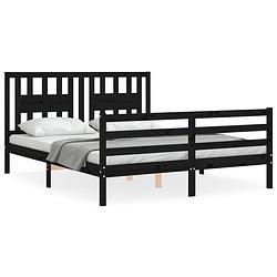 Foto van The living store houten bedframe - massief grenenhout - 205.5 x 165.5 x 100 cm - zwart