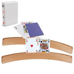 Foto van 4x speelkaartenhouders hout 50 cm inclusief 54 speelkaarten blauw - speelkaarthouders