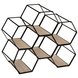 Foto van Metalen hexagon flessenrek/wijnrek voor 6 flessen 26 x 15 x 29,5 cm zwart - wijnrekken
