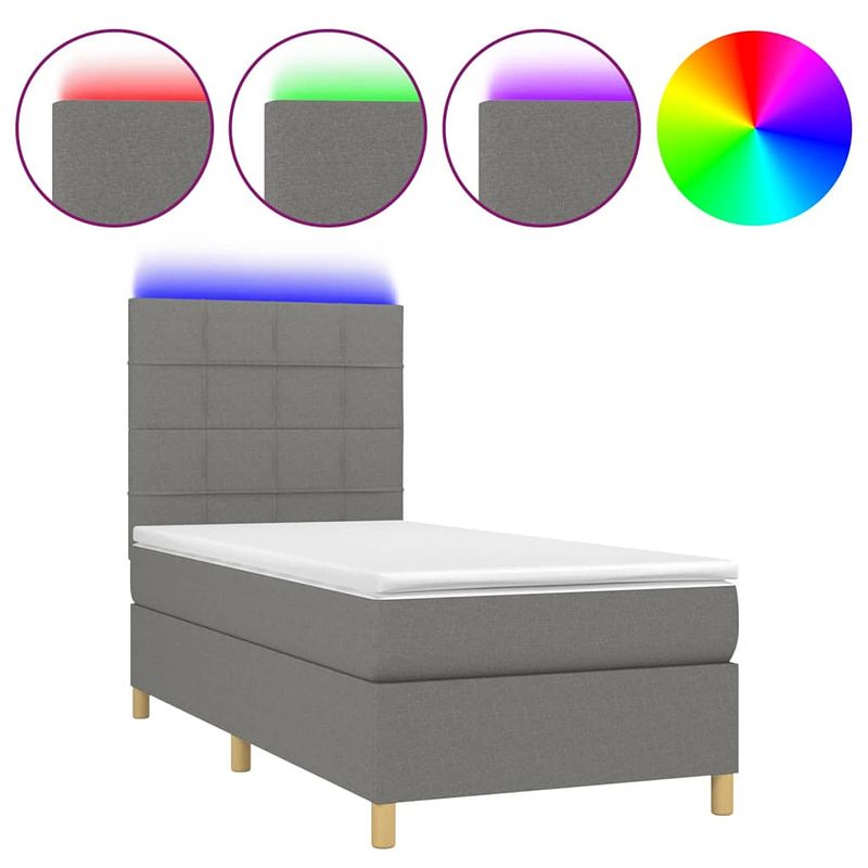 Foto van The living store boxspring bed - donkergrijs - 193 x 90 x 118/128 cm - inclusief matras en led