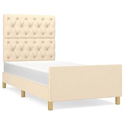 Foto van The living store bedframe - comfort - bedframe - 203x83x118/128 cm - crème