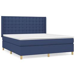 Foto van The living store boxspring bed - blauw - 203 x 183 x 118/128 cm - pocketvering matras - middelharde ondersteuning -