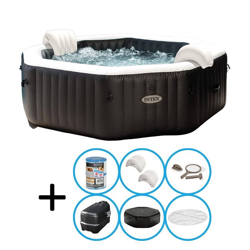 Foto van Intex - jet & bubble deluxe - jacuzzi - 218 x 71 cm - zwart - met onderhoudskit