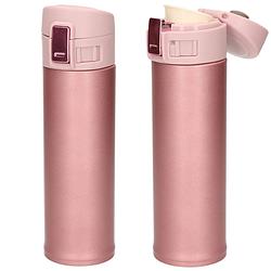 Foto van 2x stuks rvs thermoflessen / isoleerflessen voor onderweg lichtroze 450 ml - thermosflessen