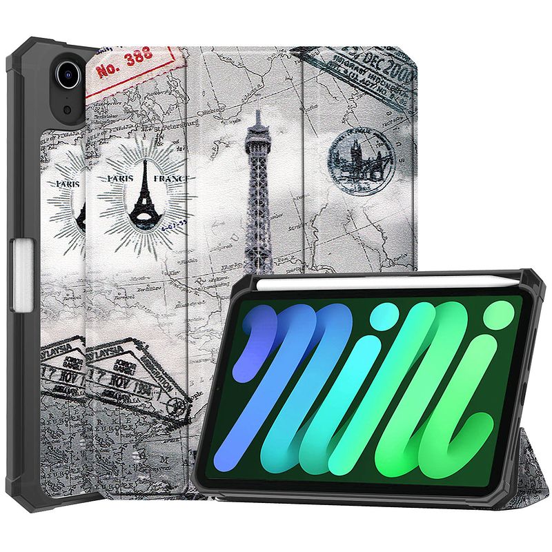 Foto van Basey ipad mini 6 hoesje kunstleer hoes case cover ipad mini 6-eiffeltoren