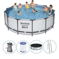 Foto van Bestway - steel pro max - opzetzwembad inclusief filterpomp en accessoires - 427x122 cm - rond