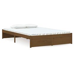 Foto van The living store houten bedframe - grenenhout - 120 x 200 cm - honingbruin