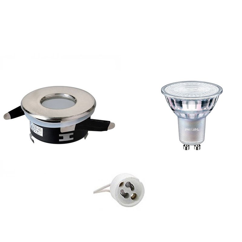 Foto van Led spot set - aigi - gu10 fitting - waterdicht ip65 - inbouw rond - mat chroom - ø82mm - philips - master 927 36d vle -