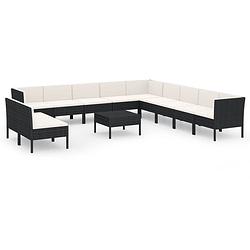 Foto van Vidaxl 12-delige loungeset met kussens poly rattan zwart