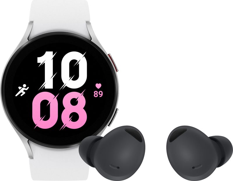 Foto van Samsung galaxy watch5 4g zilver 44mm + samsung buds2 pro zwart