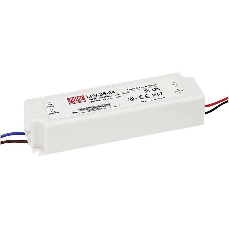 Foto van Mean well lpv-35-15 led-transformator constante spanning 36 w 0 - 2.4 a 15 v/dc niet dimbaar, overbelastingsbescherming