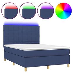 Foto van The living store boxspring bed - blauw - 203 x 144 x 118/128 cm - led - pocketvering matras - huidvriendelijk topmatras