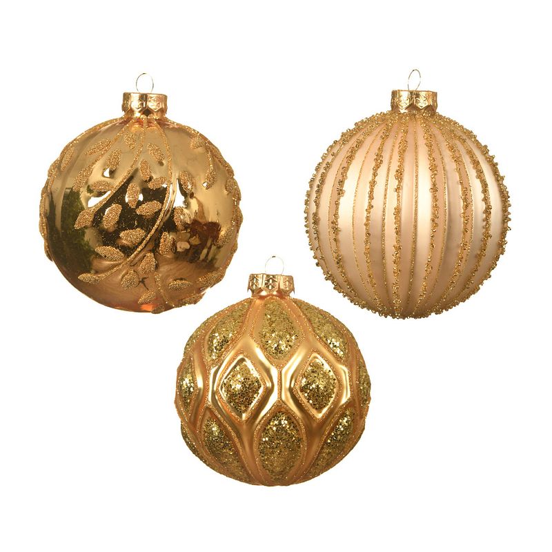 Foto van Kerstbal glas d10cm parel/goud a3