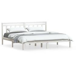 Foto van The living store bedframe grenenhout - wit - 205.5 x 206 x 100 cm - geschikt voor 200 x 200 cm matras