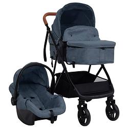 Foto van Vidaxl kinderwagen 3-in-1 staal marineblauw en zwart