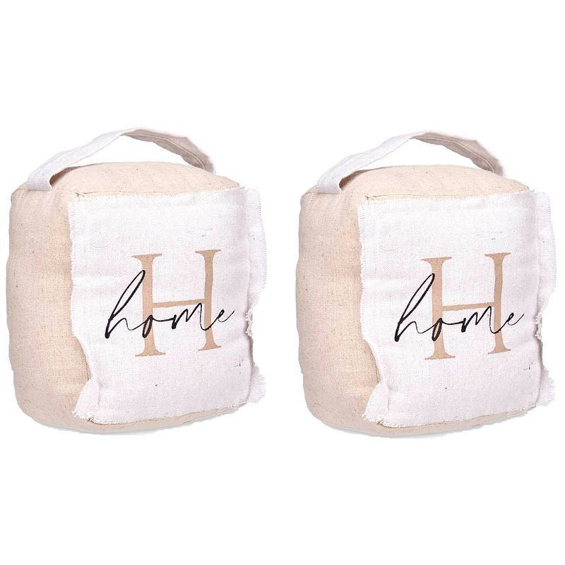 Foto van Giftdecor deurstopper - 2x - 1 kilo - beige - canvas - home - 14,5 x 16 x 19 cm - deurstoppers