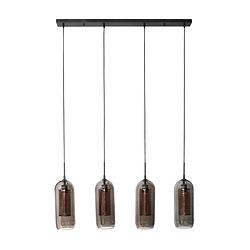 Foto van Industriële hanglamp amy 4-lichts cilinder brons / smoke grey