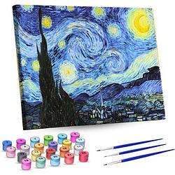 Foto van Rubye® schilderen op nummer volwassenen - sterrennacht - met canvas schildersdoek en penselen - 40x50cm