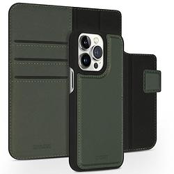 Foto van Accezz premium leather 2 in 1 wallet book case voor apple iphone 13 pro telefoonhoesje groen