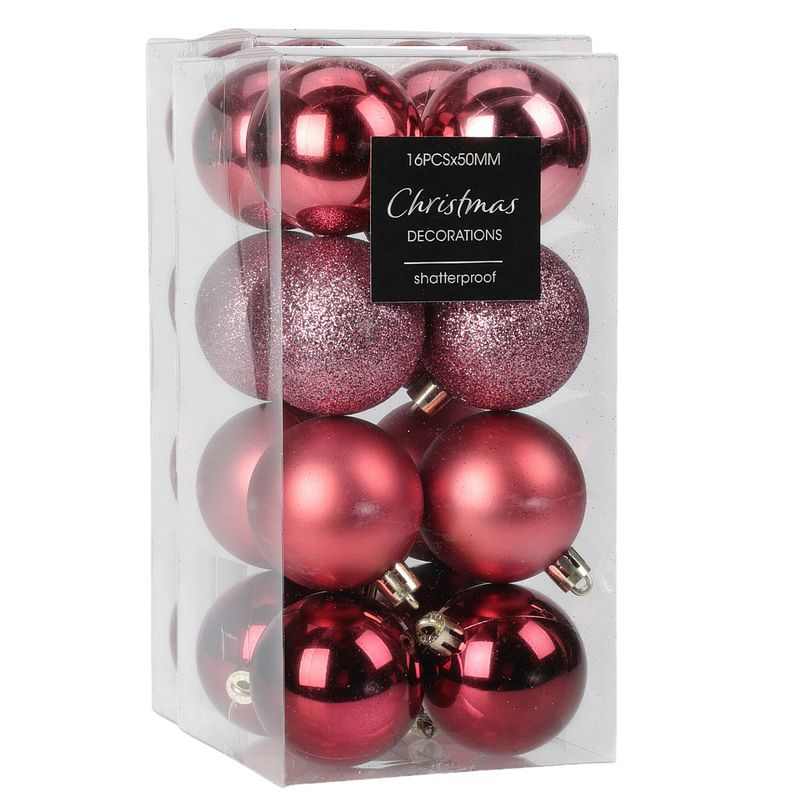 Foto van Christmas decoration kleine kerstballen 48x -roze -3 cm -kunststofa  - kerstbal