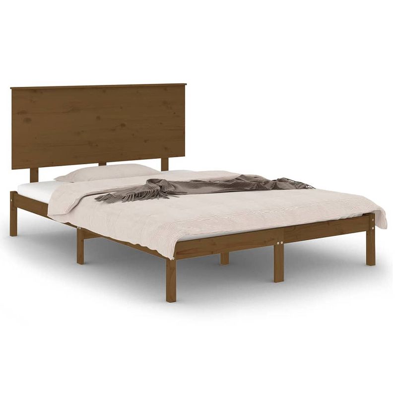 Foto van The living store bedframe grenenhout - 195.5 x 140.5 x 93.5 cm - honingbruin