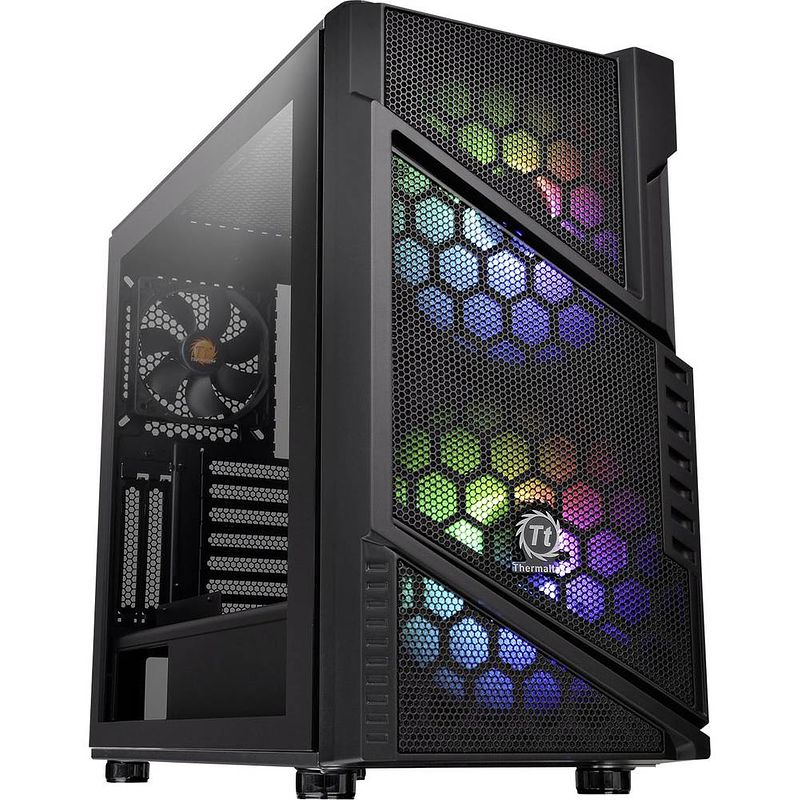 Foto van Thermaltake commander c31 tg midi-tower pc-behuizing, gaming-behuizing zwart 2 voorgeïnstalleerde led-ventilators, 1 voorgeïnstalleerde ventilator, zijvenster,