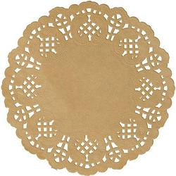 Foto van 20x bruiloft/trouwerij placemats bruin/naturel 35 cm met kanten uitsnede - placemats