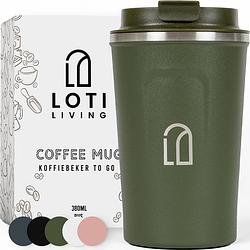 Foto van Loti living koffiebeker to go - thermosbeker - koffiebeker onderweg - theebeker - travel mug - 380ml - groen