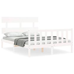 Foto van The living store bedframe massief grenenhout - wit - 205.5 x 145.5 x 81 cm - multiplex lattenbodem