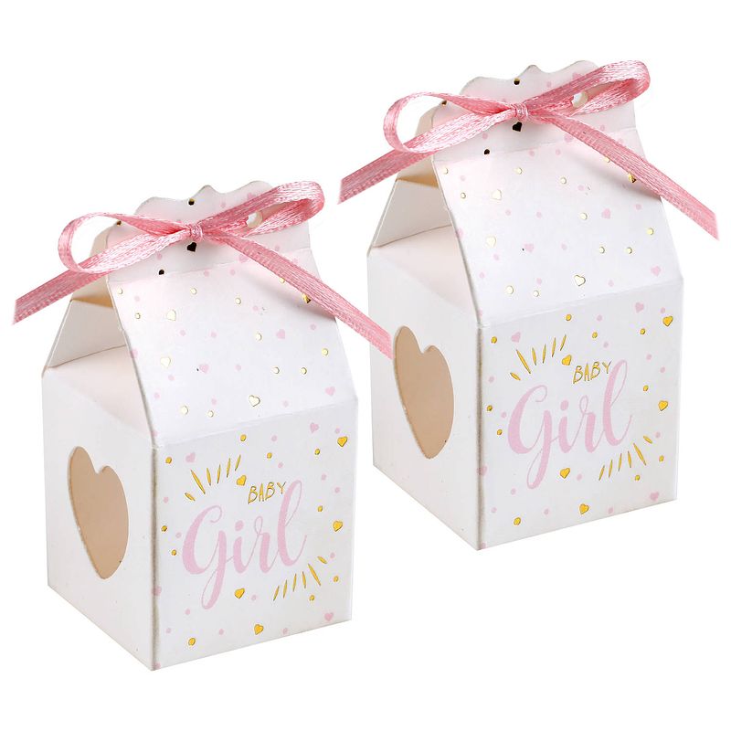 Foto van Cadeaudoosjes baby girl - babyshower bedankje - 12x stuks - wit/roze - 4 cm - dochter - cadeaudoosjes