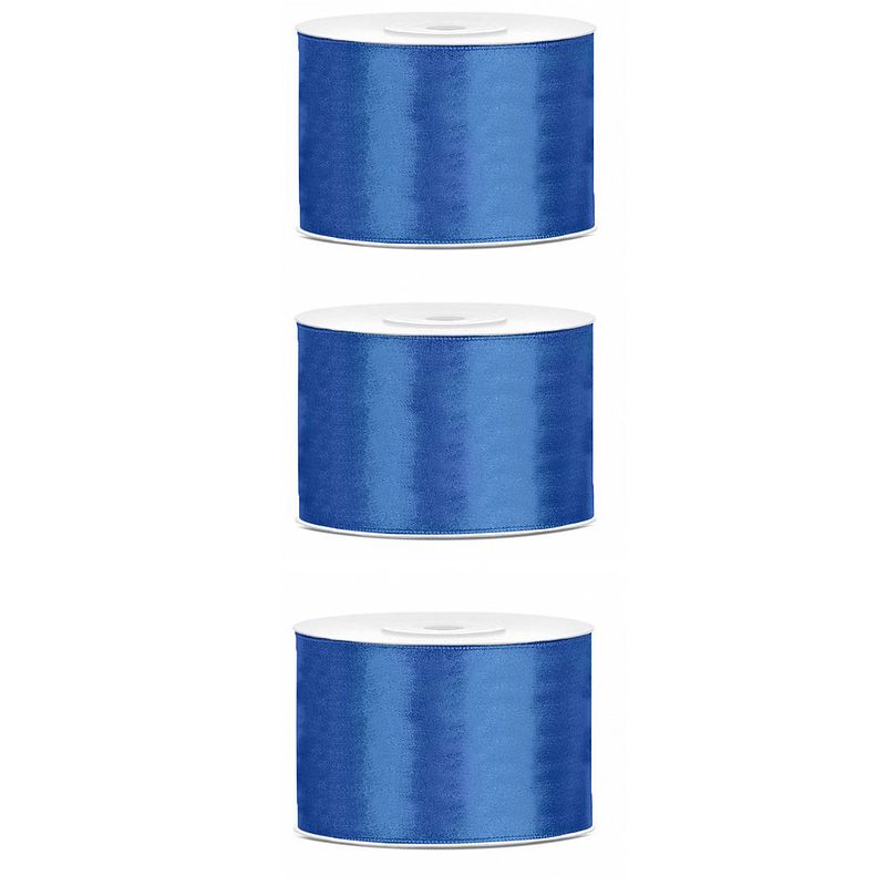 Foto van 3x hobby/decoratie helderblauw satijnen sierlinten 5 cm/50 mm x 25 meter - cadeaulinten