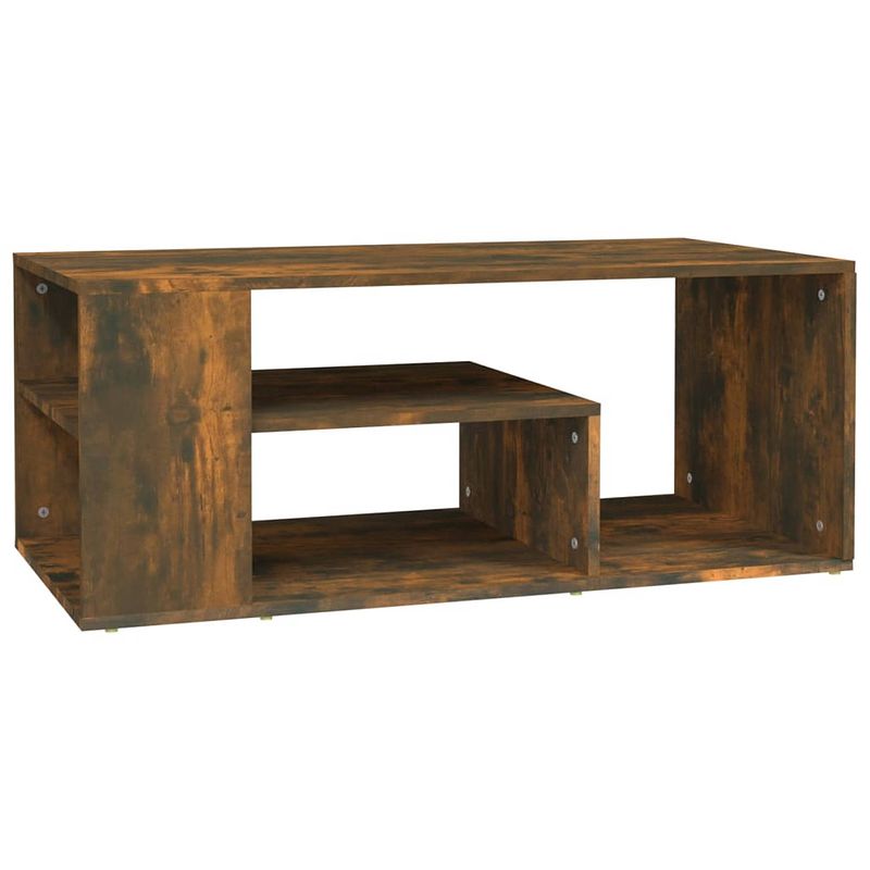 Foto van The living store salontafel - bewerkt hout - 100x50x40 cm - gerookt eiken - opbergruimte