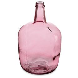 Foto van Bloemenvaas - flessen model - glas - roze transparant - 22 x 39 cm - vazen