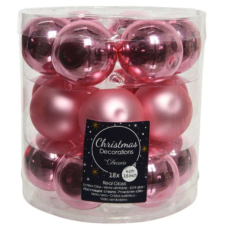 Foto van 18x stuks kleine glazen kerstballen lippenstift roze 4 cm mat/glans - kerstbal