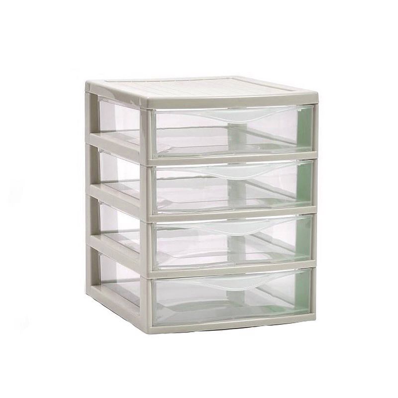 Foto van Plasticforte ladeblokje/bureau organizer 4x lades - beige/transparant - l18 x b21 x h23 cm - plastic - ladeblok